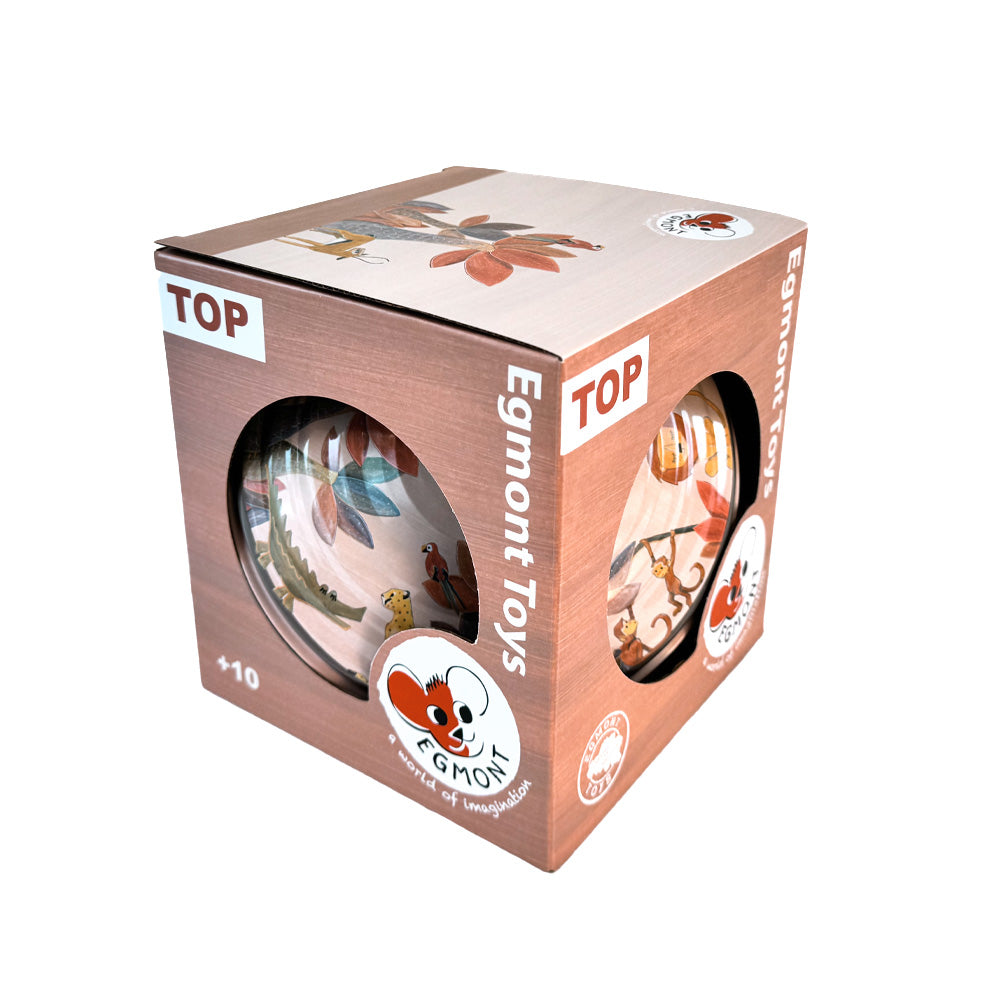 Toupie en métal Jungle, un jouet classique pour enfants dès 10 mois. Tournez-la pour entendre un joli son et amusez-vous pendant des heures !