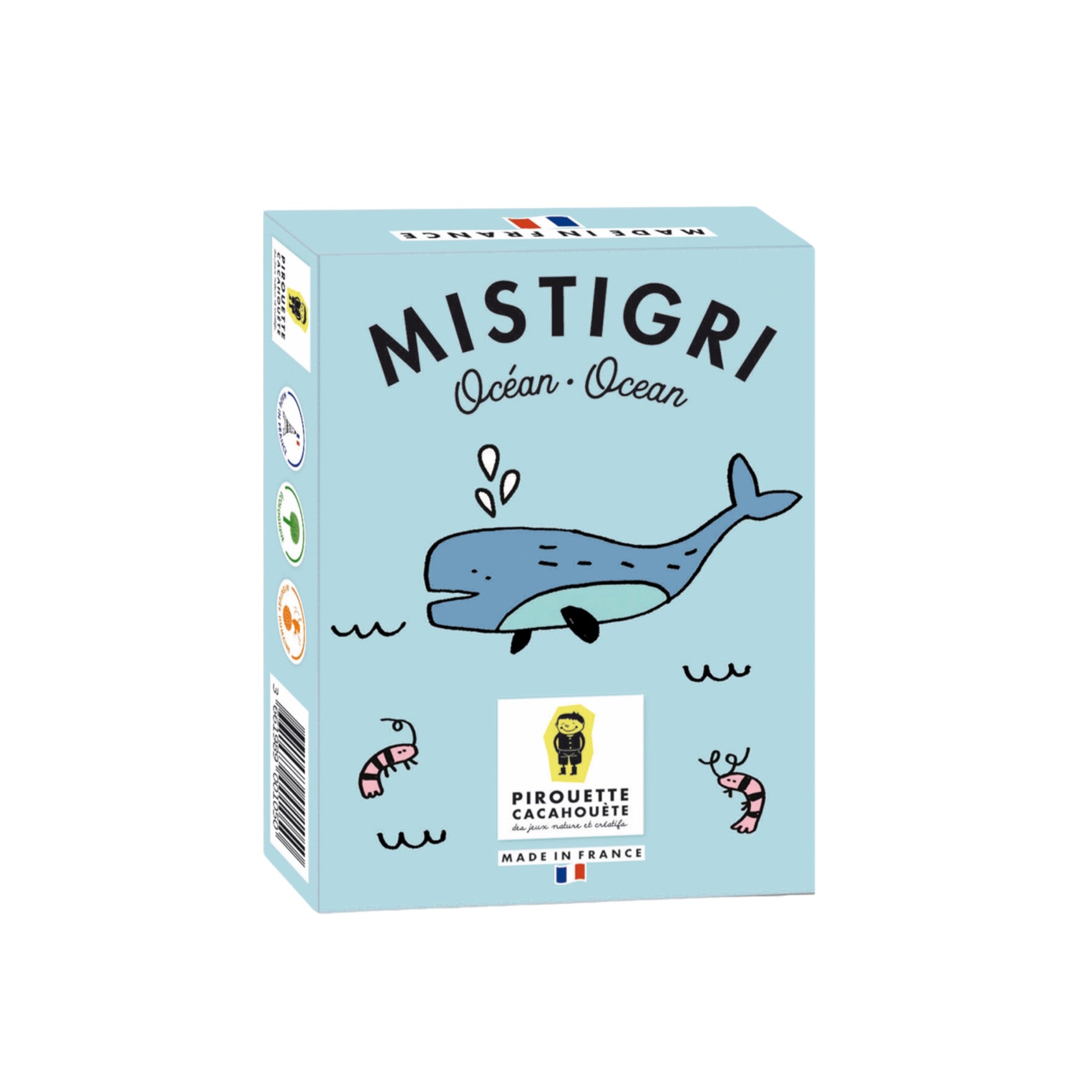 Découvrez notre Jeu de Cartes Mistigri, parfait pour jouer entre amis ou en famille, à la maison ou en vacances. Associez les paires de poissons, crustacés et algues tout en évitant le Mistigri, illustré par des déchets sur un fond marin. Ce jeu amusant et éducatif aide les enfants à comprendre l'importance de la préservation des océans.