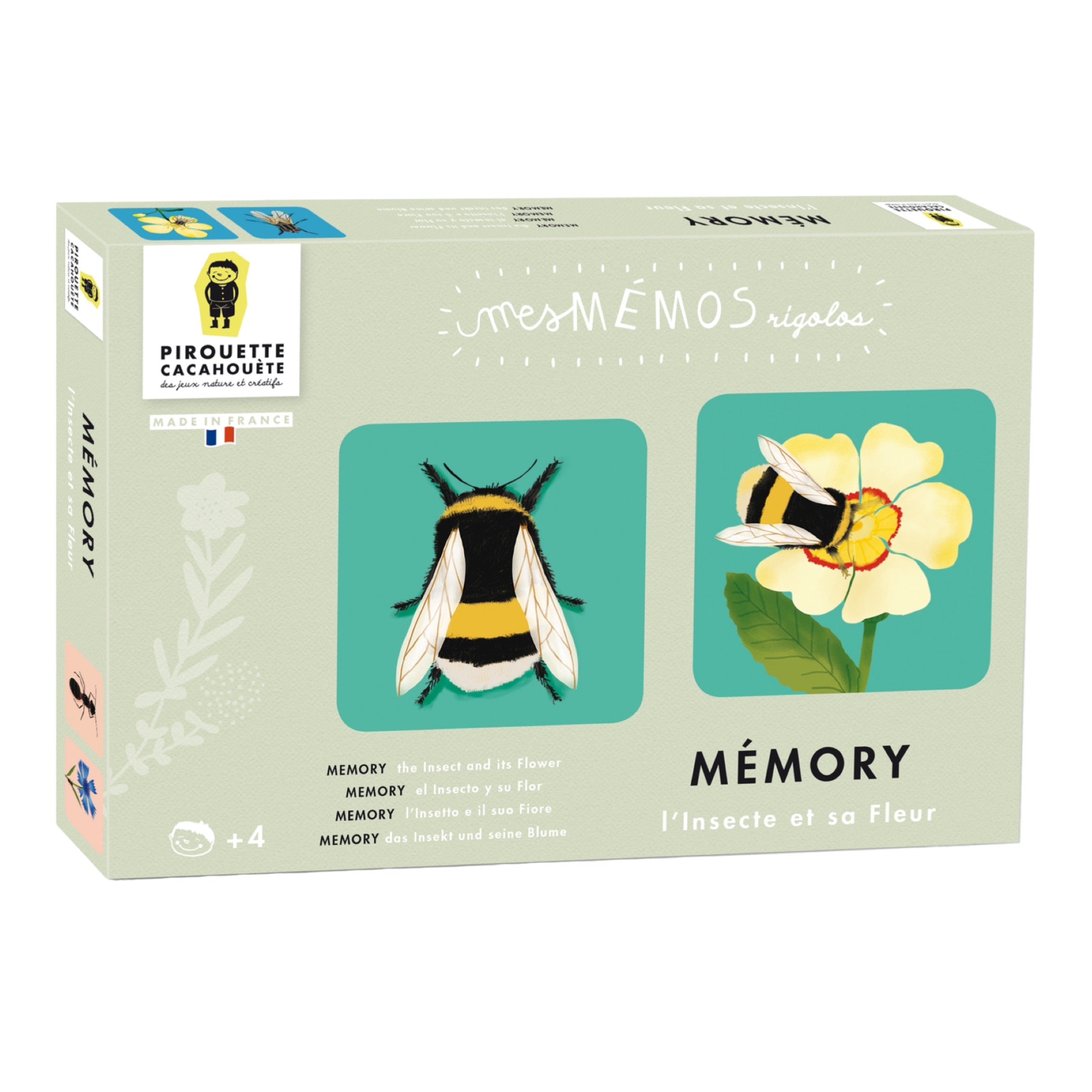 Mémo Rigolos - L'Insecte et la Fleur : Un jeu de mémoire éducatif pour enfants dès 4 ans. Associez insectes et fleurs pour développer mémoire et observation. Illustré, écologique et sans plastique. Idéal pour la famille !