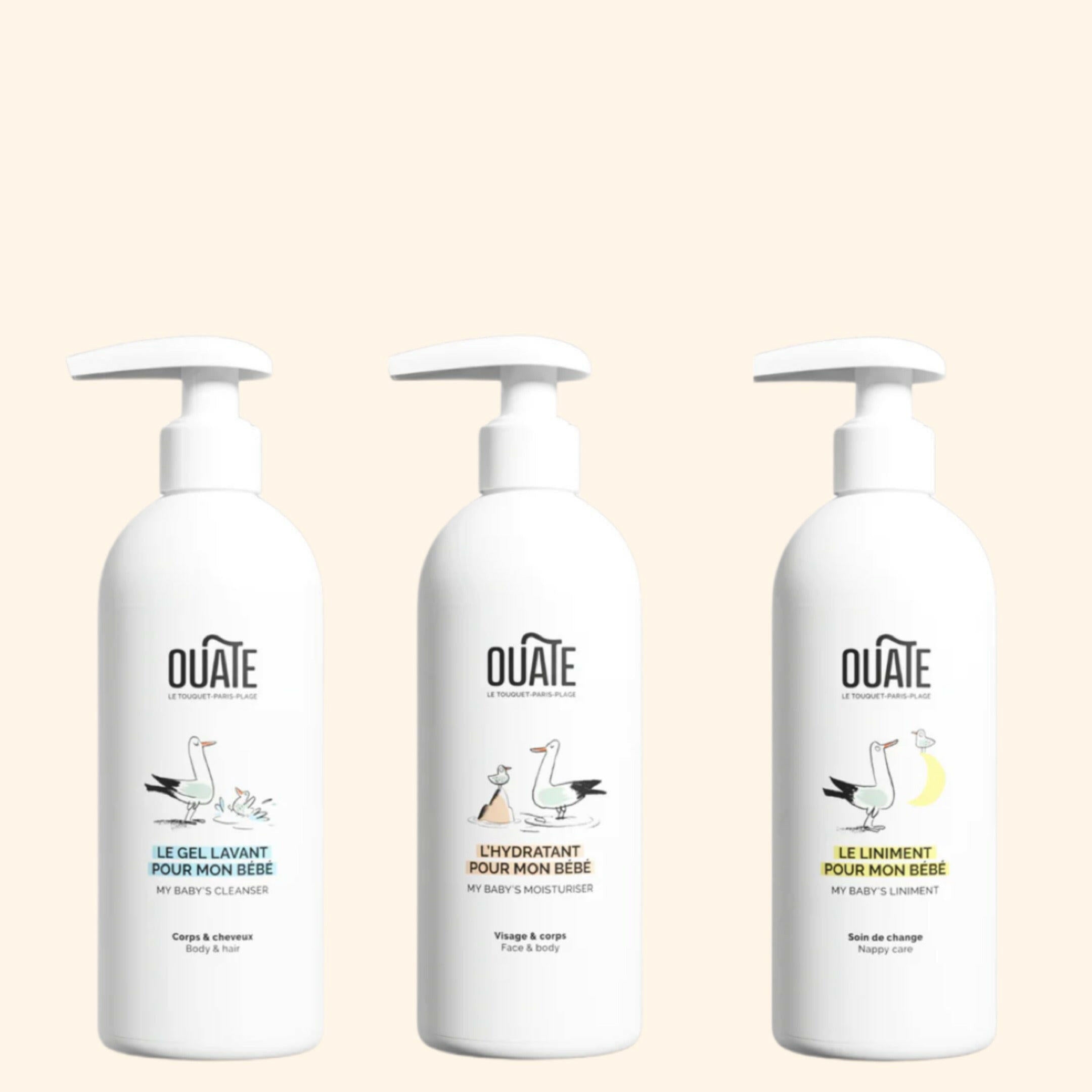 Découvrez la gamme Ouate, des soins naturels et sûrs pour la peau délicate de votre bébé. Hydratants, gel lavant et liniment, tous hypoallergéniques et testés dermatologiquement. Fabriqués en France et respectueux de l'environnement.