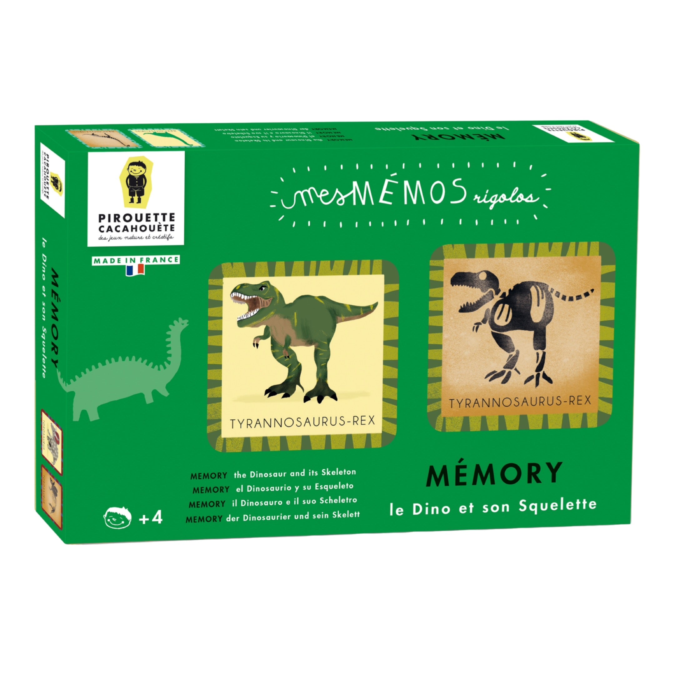 Mémo Rigolos - Le Dino et son Squelette : Un jeu de mémoire éducatif pour enfants dès 4 ans. Associez dinosaures et squelettes pour développer mémoire et observation. Illustré, écologique et sans plastique. Idéal pour la famille !