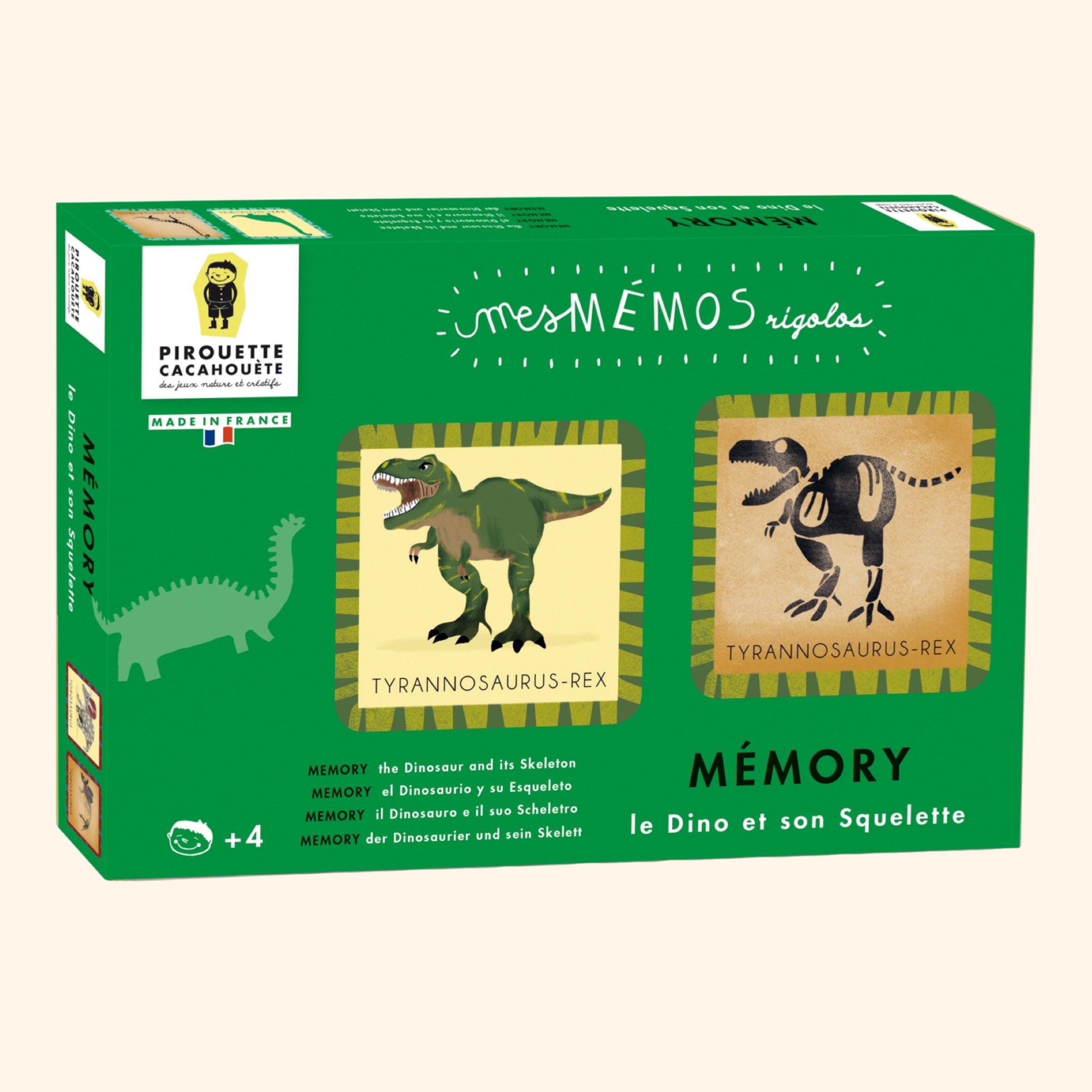 Mémo Rigolos - Le Dino et son Squelette : Un jeu de mémoire éducatif pour enfants dès 4 ans. Associez dinosaures et squelettes pour développer mémoire et observation. Illustré, écologique et sans plastique. Idéal pour la famille !