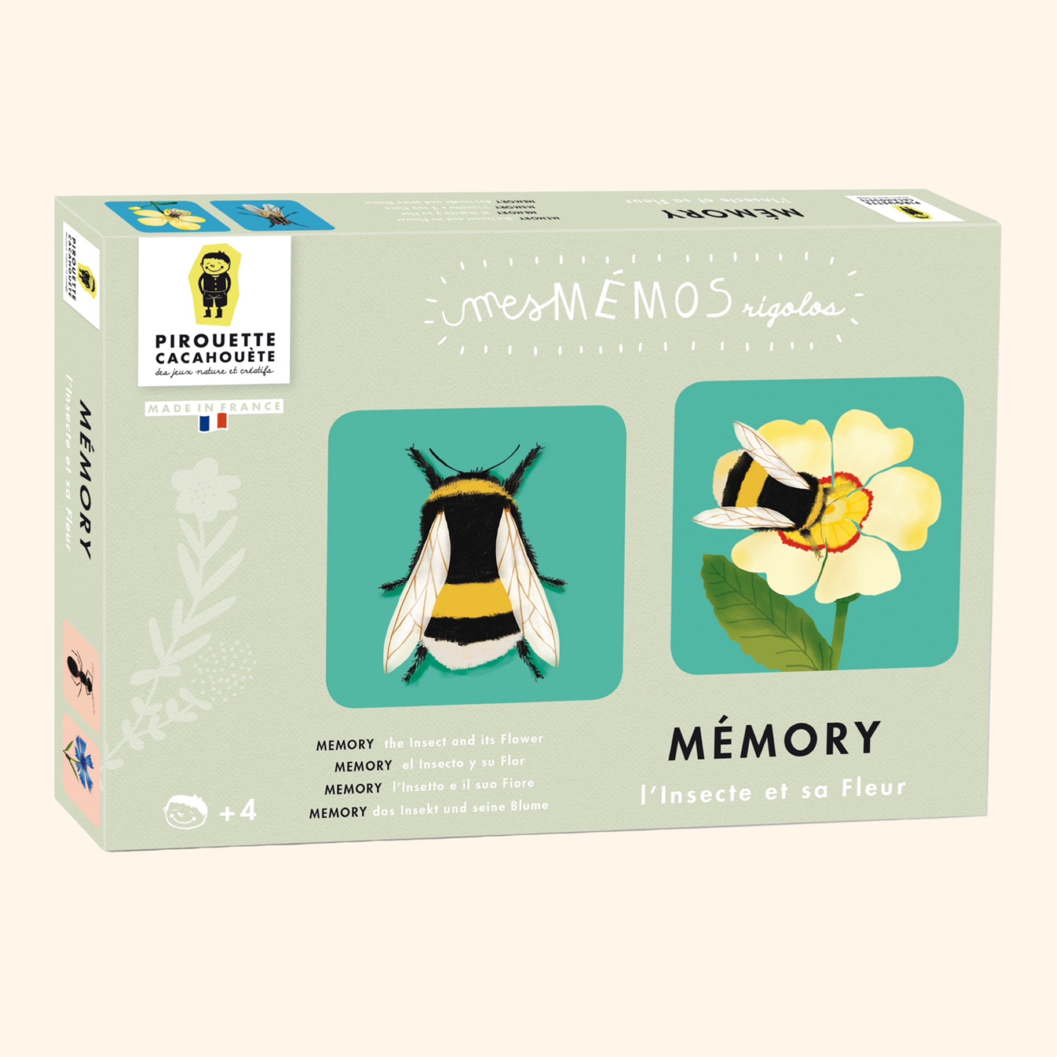 Mémo Rigolos - L'Insecte et la Fleur : Un jeu de mémoire éducatif pour enfants dès 4 ans. Associez insectes et fleurs pour développer mémoire et observation. Illustré, écologique et sans plastique. Idéal pour la famille !