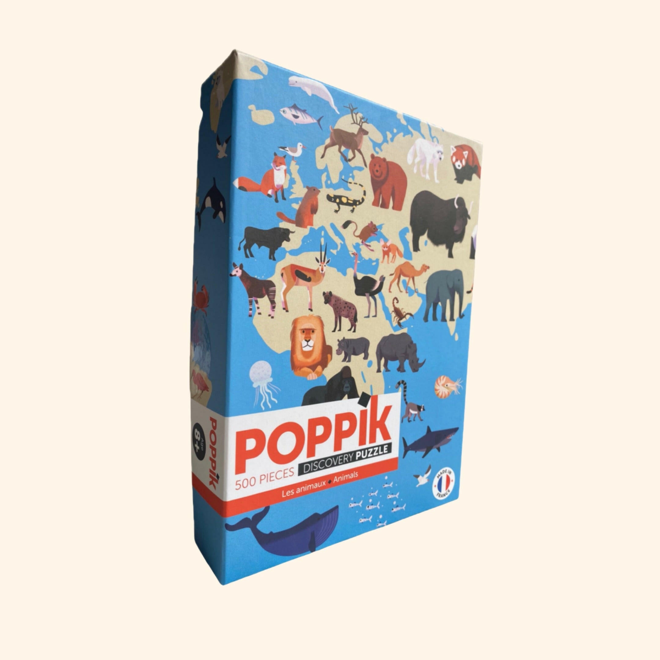 puzzle de 500 pièces "Animaux du Monde" par Poppik. Cette œuvre captivante reprend une image emblématique de l'un des posters Poppik, mettant en vedette une variété d'animaux emblématiques de tous les coins du globe.