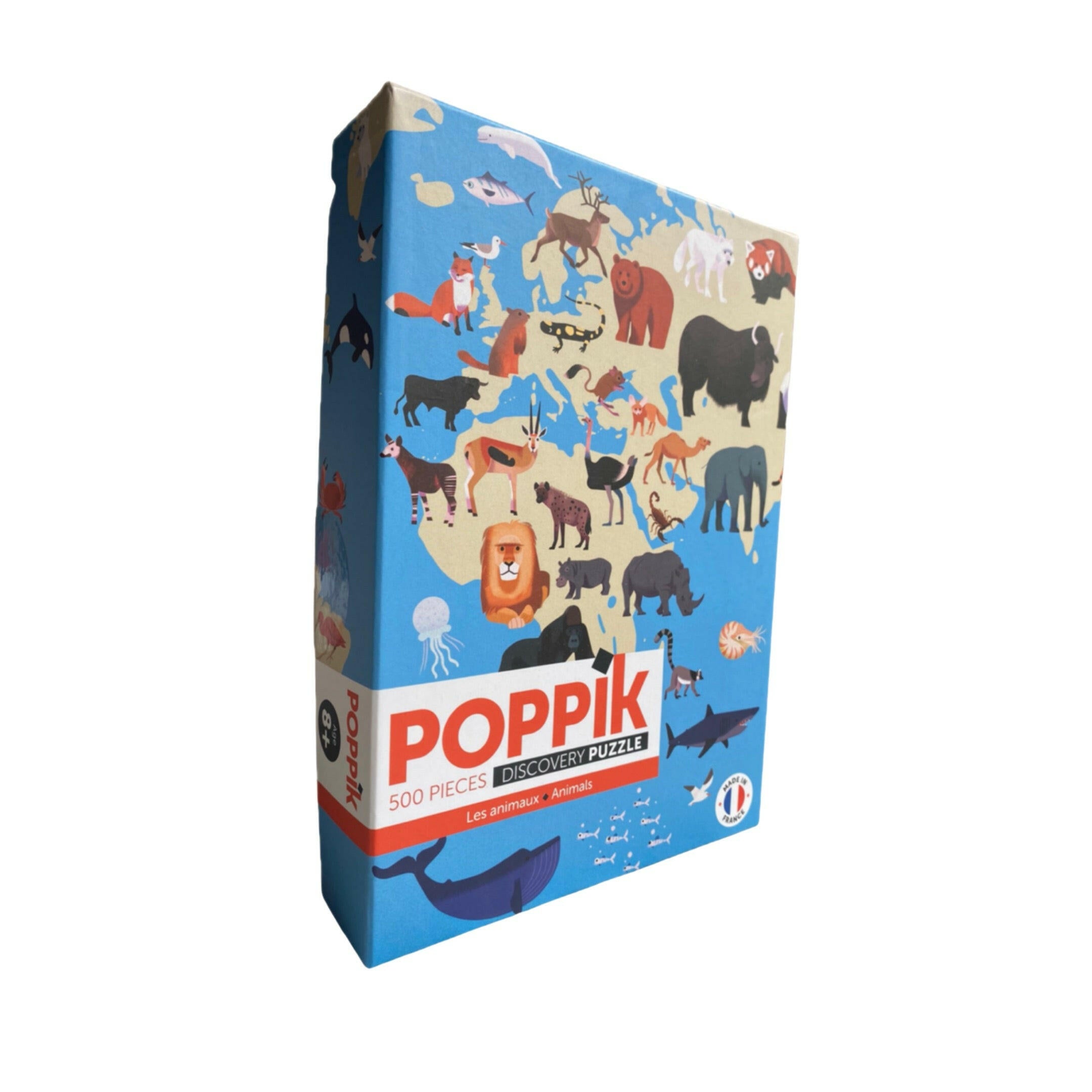 puzzle de 500 pièces "Animaux du Monde" par Poppik. Cette œuvre captivante reprend une image emblématique de l'un des posters Poppik, mettant en vedette une variété d'animaux emblématiques de tous les coins du globe.