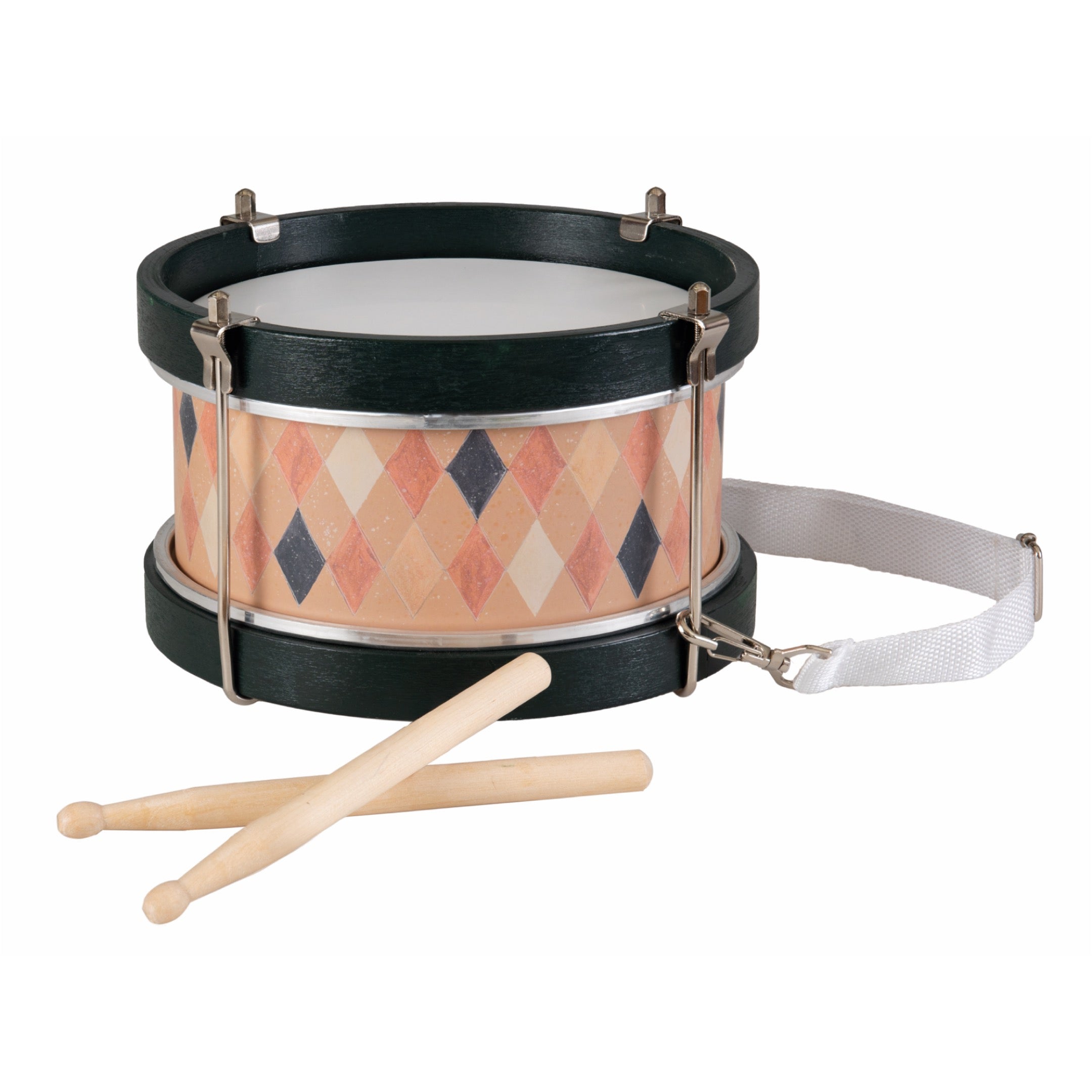 Petit tambour en bois avec lanière ajustable, parfait pour les enfants dès 3 ans. Créez des rythmes joyeux et stimulez leur créativité musicale !