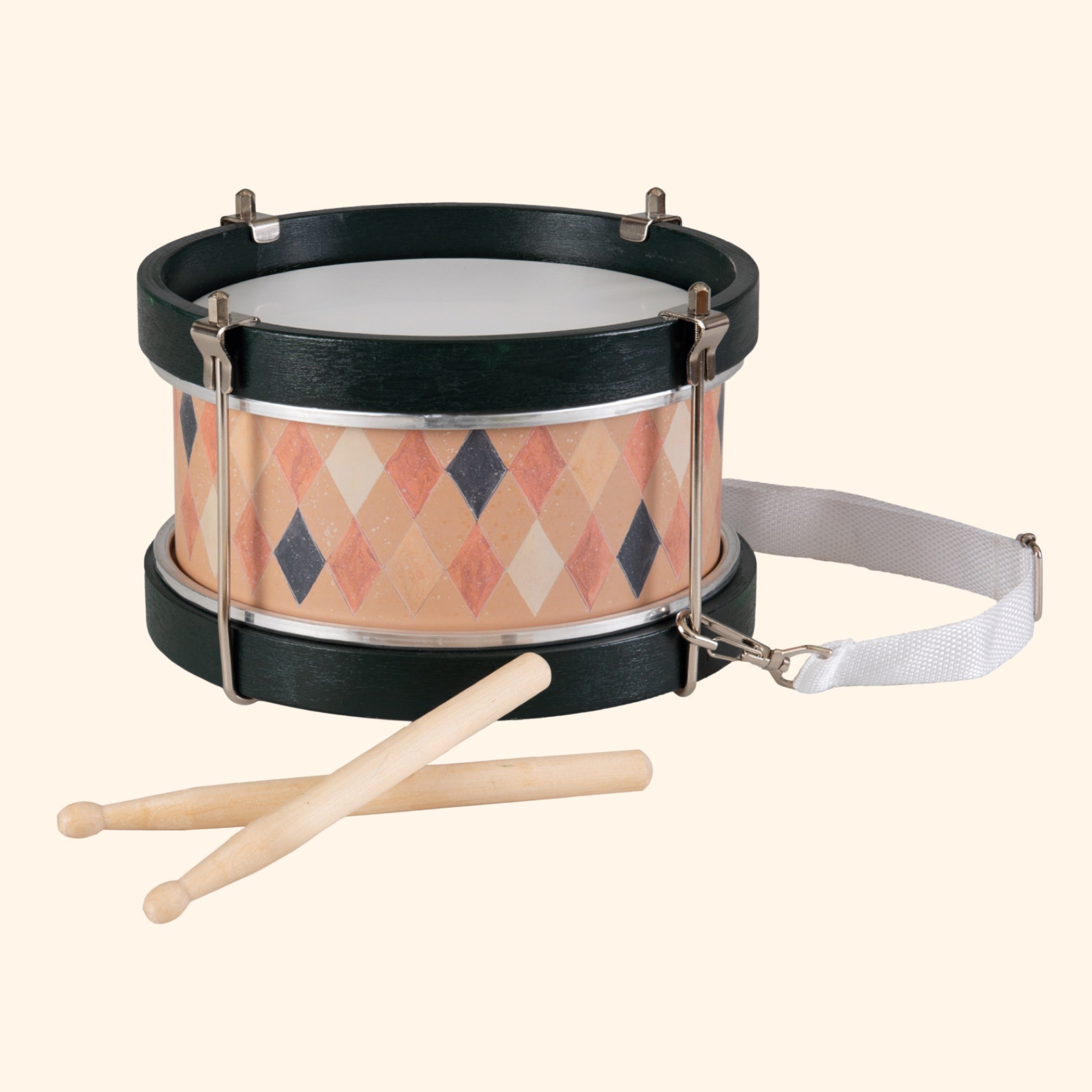 Petit tambour en bois avec lanière ajustable, parfait pour les enfants dès 3 ans. Créez des rythmes joyeux et stimulez leur créativité musicale !