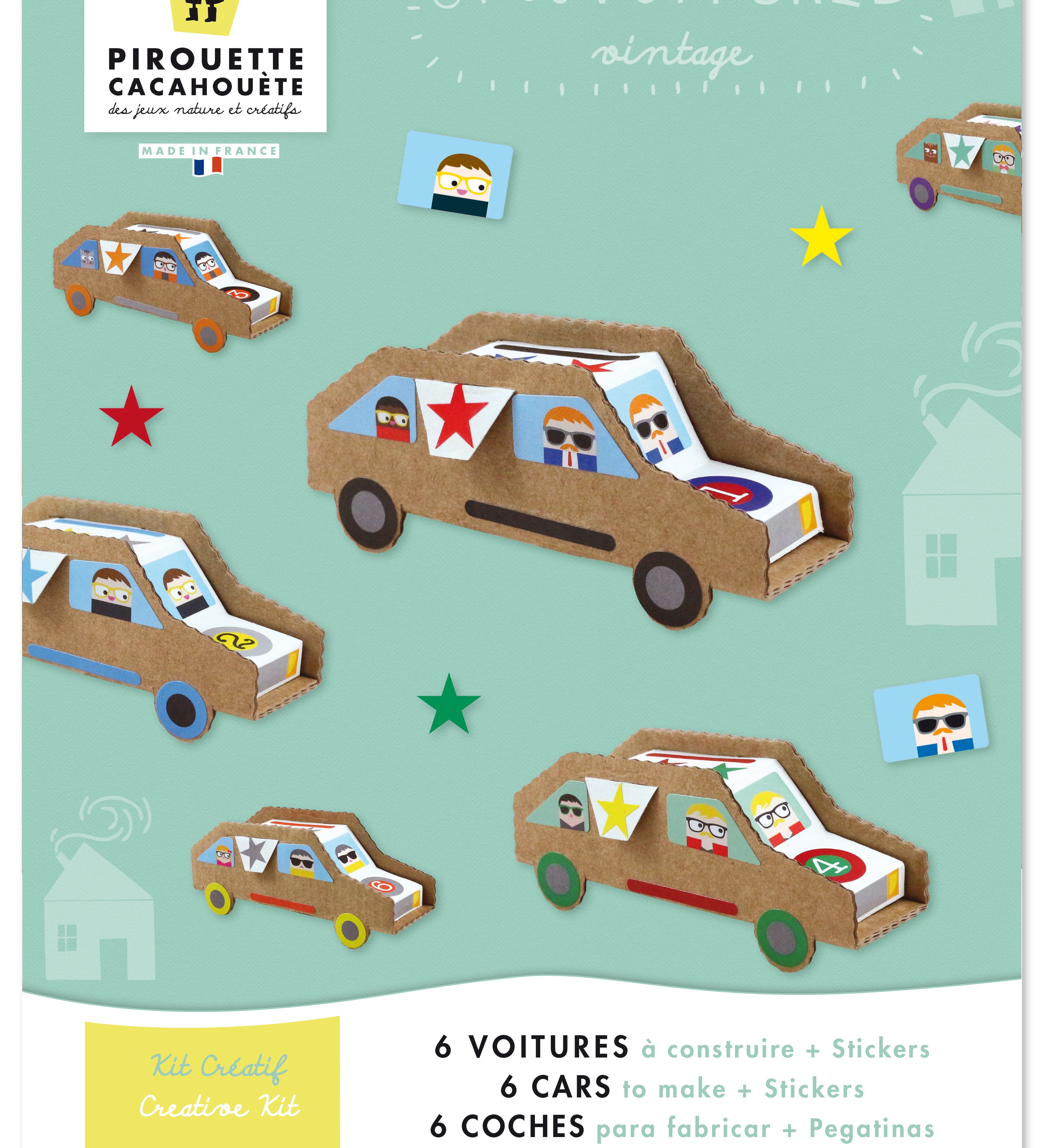 Faites rugir les moteurs avec ce kit de voitures à fabriquer et à décorer. 6 voitures vintage à assembler et personnaliser avec des stickers. Activité éco-responsable, fabriqué en France.